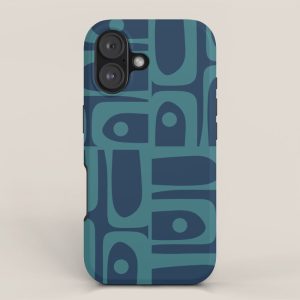 Mid Century Modern Piquet Retro Abstract Multi Pattern in Teal and Navy Blue iPhone Case