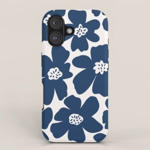 Retro Daisy - Blue Navy and white iPhone Case