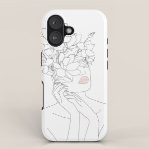 Minimal Line Art Woman with Magnolia iPhone Case