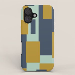 Cosmopolitan Mid Century Modern Geometric Pattern Mint Mustard Blue iPhone Case