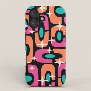 Mid Century Modern Cosmic Abstract 356 Magenta Orange Turquoise Black and Beige iPhone Case