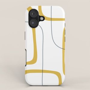 Mustard Rings Midcentury Modern Minimalist Abstract with Navy Blue and White iPhone Case