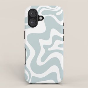 Retro Liquid Swirl Abstract Pattern in Pale Blue-Gray and White iPhone Case