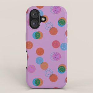 Smiley Face Stamp Print in Purple iPhone Case