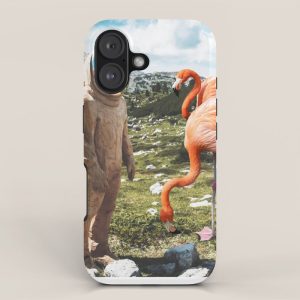 Alternate Reality, Surrealism Digital Photography, Space Flamingo Astronaut Collage iPhone Case