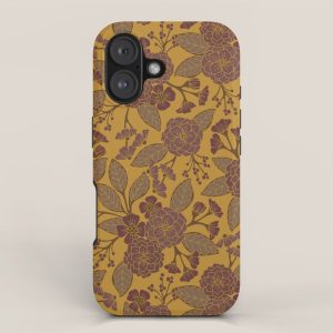 Mustard Yellow, Brown, Raisin, Taupe & Mauve Floral Pattern iPhone Case