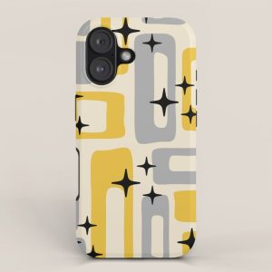Retro Mid Century Modern Abstract Pattern 226 Yellow and Gray iPhone Case