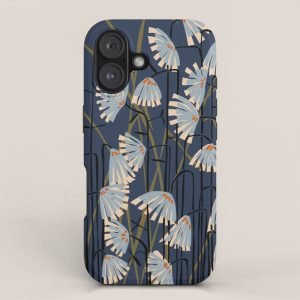 Linocut flower meadow blue iPhone Case