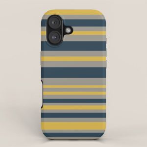Variable Stripe Pattern in Light Mustard, Navy Blue, and Gray iPhone Case