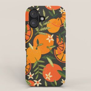 Orange Blooms - Charcoal iPhone Case