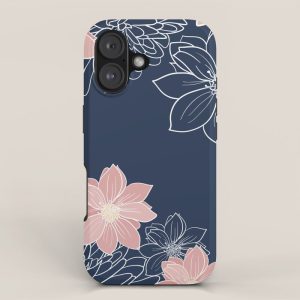 Festive, Floral Prints and Line Art, Navy Blue and Pink iPhone Case