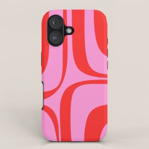 Retro Groove Abstract Pattern in Preppy Pink and Red iPhone Case