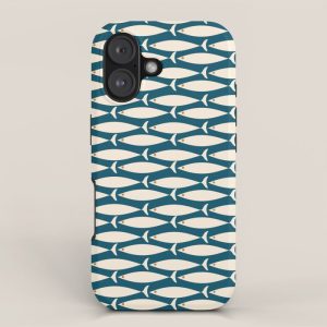 Mid Century Modern Fish Minimalist Geo Pattern Teal Orange Cream iPhone Case