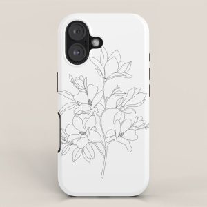 Minimal Line Art Magnolia Flowers iPhone Case
