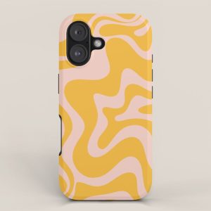 Liquid Swirl Retro Abstract Pattern in Mustard Orange and Light Blush Pink iPhone Case