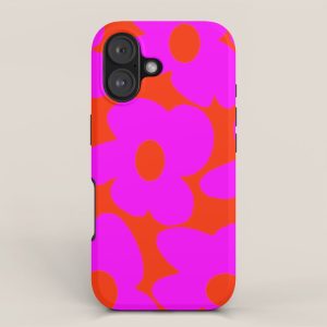 Pink Retro Flowers Orange Red Background #decor #society6 #buyart iPhone Case