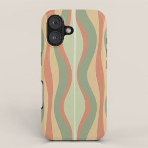 Hourglass Midcentury Modern Abstract Pattern in Sage Green and Apricot iPhone Case