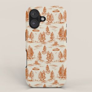 Orange Alien Abduction Toile De Jouy Pattern iPhone Case