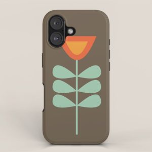 Scandi Flower Pair Retro Floral Minimalist Brown Orange Celadon Mint iPhone Case
