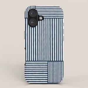 Navy White Lines Minimal Abstract Design iPhone Case
