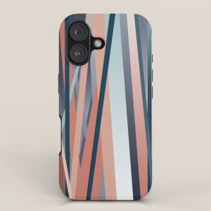 Stripes Abstract, Navy, Teal, Coral Pink iPhone Case