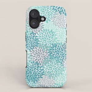 Modern Floral Prints, Teal, Turquoise and Gray iPhone Case