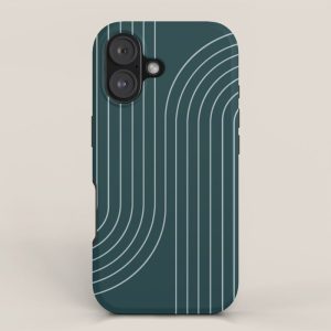 Minimal Line Curvature XCII Dark Teal Green Mid Century Modern Arch Abstract iPhone Case