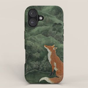 Japanese Painting Botanical Wall Art Japanese Art Green Poster Fox Art Wabi Sabi Minimalist Art iPhone Case