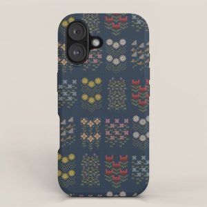 Cross Stitch Floral Navy iPhone Case