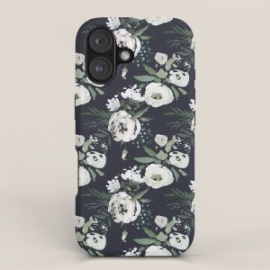 Blush pink white green black watercolor modern floral iPhone Case