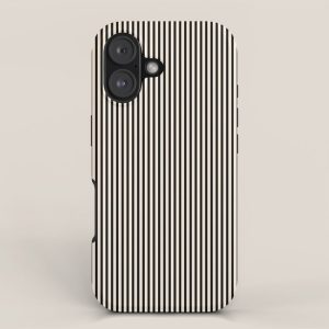 Ultra Fine Stripes Vertical Minimalist Pattern in Black and Almond Cream iPhone Case