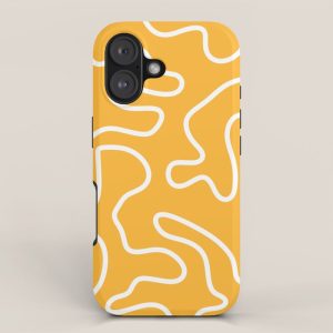 Squiggle Maze Abstract Minimalist Pattern in Mustard and White iPhone Case