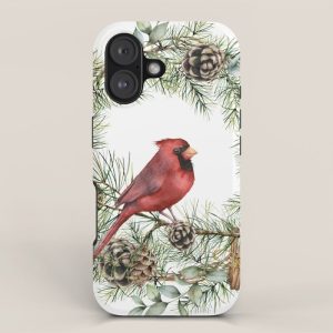 Cardinal Christmas Wreath, Floral Prints iPhone Case