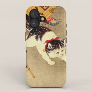 Japanese Woodblock Print Cat Lantern Playful Vintage Art iPhone Case