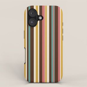 Retro Midcentury Modern Vertical Stripe Pattern Teal Brown Coral Gold Beige iPhone Case