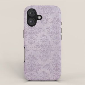Vintage chic violet lilac floral damask pattern iPhone Case