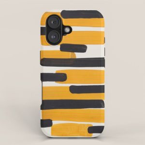Mid Century Modern Abstract Painting Antique Yellow Black Bumble Bee Stripes iPhone Case