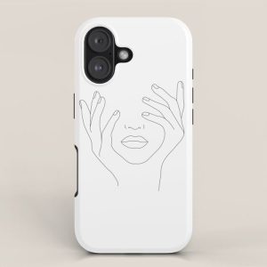 Minimal Line Art Woman with Hands on Face iPhone Case
