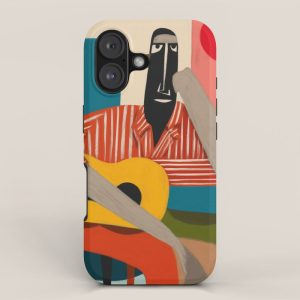 Melancholy Guitarist in Stripes iPhone Case