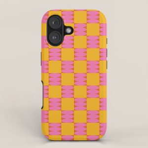 Retro Pink and Yellow Checkerboard Shapes iPhone Case