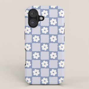 Retro Daisy Flower Checker in Blue iPhone Case