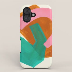 Ochre Pink Marine Green Fun Colorful Mid Century Modern Abstract Painting Shapes Pattern iPhone Case