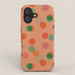 Smiley Face Stamp Print in Orange iPhone Case