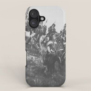 Oglala War Party Native American Oglala tribe in full headdress black and white photograph iPhone Case