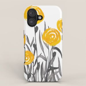 Fall Sunshine, Floral Watercolor Print, Yellow and Gray iPhone Case