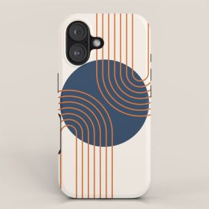 Mid Century Modern Geometric 162 Sun Rainbow abstract in Navy Blue Orange iPhone Case