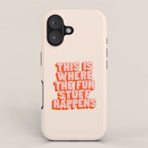 This is Where the Fun Stuff Happens typography print in peach and red iPhone Case