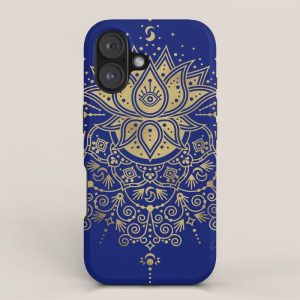 Sacred Lotus Mandala - Navy & Gold Palette iPhone Case