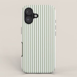 Sage Green and White Classic Narrow Stripe Pattern Vertical iPhone Case