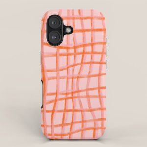 Modern abstract red and pink grids iPhone Case